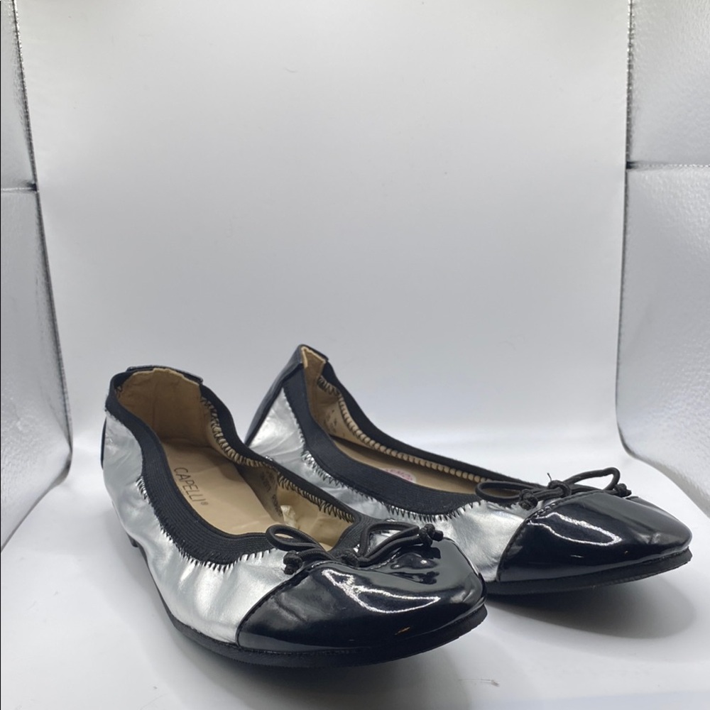 Capelli New York Black and Silver Flats with Patent Leather Trim